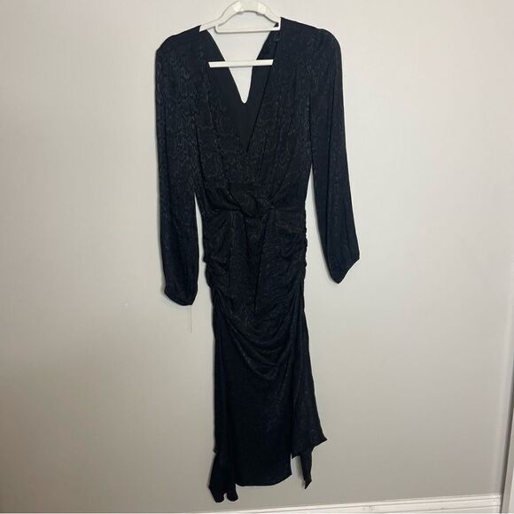 Krisa Black Long Sleeve High Low Surplice Dress Sz. XS New (missing button) - Picture 5 of 9